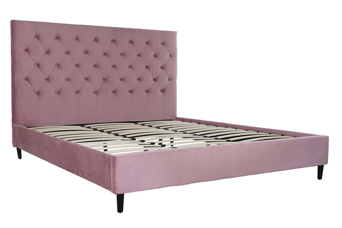 DKD Home Decor Cama Moderna Capitoné Rosa con Estructura de Madera y Metal 210x137x187 cm Desmontable 180x200 DKD