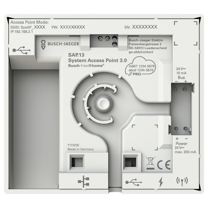 BUSCH-JAEGER System Access Point 3.0 2CKA006200A0868, Placa Frontal Blanca Mate IP20 Termoplástico, RoHS