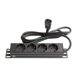 Alcasa GC-N0078 Regleta o PDU de Aluminio 19" 4 Tomas C14, Cable 1.8m, 250V 16A 3500W, Color Negro, para Interior