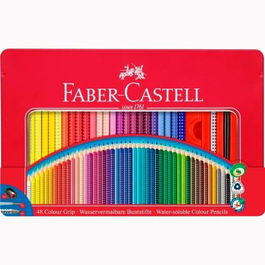 Faber Castell Lápices Colour Grip con Accesorios, Estuche de Metal, 48 Unidades C-Surtidos