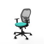 Silla de oficina Jorquera con mecanismo Sincro tapizada con Similpiel color Turquesa y malla color Gris. Equipada con lumbar 1D, Brazos 1D y Ruedas 65mm nailon