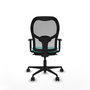 Silla de oficina Jorquera con mecanismo Sincro tapizada con Similpiel color Turquesa y malla color Gris. Equipada con lumbar 1D, Brazos 1D y Ruedas 65mm nailon