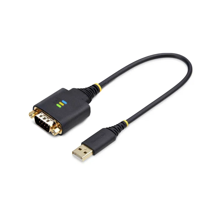 StarTech Cable Adaptador USB a Serial RS-232 DB9, Negro 0.3m, Conectores Macho, Chipset FTDI, Compatible con Windows, macOS, ChromeOS, Linux, Retención COM, 1P1FFC-USB-SERIAL