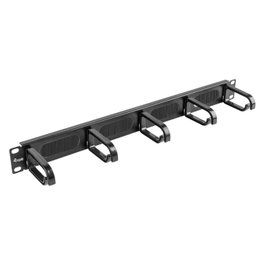 EQUIP Panel de gestión de cables 19 pulgadas con 5 anillos de plástico, 1U, Negro