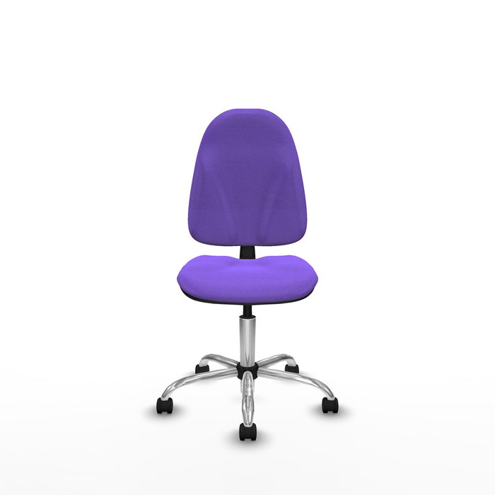 Silla de oficina Algarra con mecanismo Contacto permanente básico tapizada con Tela color Lila. Equipada con Base cromada, Sin brazos y Ruedas de nailon 50 mm Silla de oficina Algarra con mecanismo Contacto permanente básico tapizada con Tela color Lila. Equipada con Base cromada, Sin brazos y Ruedas de nailon 50 mm
