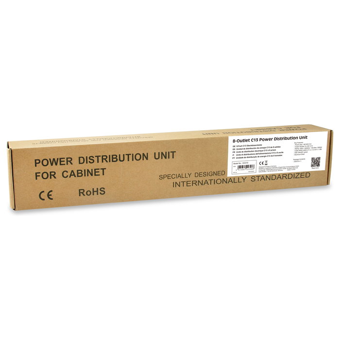 EQUIP PDU Rack 1U Horizontal 333310, Regleta de Potencia 8 Salidas IEC C14/C13, Cable 1.8m, 2500W, 10A, 220-240V, Aluminio Negro