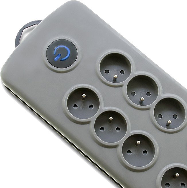 Qoltec Regleta de protección de 8 tomas, 2,5 m, gris Qoltec Regleta de protección de 8 tomas, 2,5 m, gris