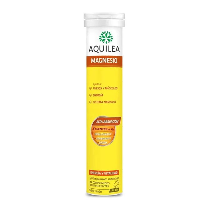 Aquilea Magnesio Comprimidos Efervescentes 14 unidades, Sabor Limón, Suplemento Vitamínico Sin Azúcar para Músculos y Energía Aquilea Magnesio Comprimidos Efervescentes 14 unidades, Sabor Limón, Suplemento Vitamínico Sin Azúcar para Músculos y Energía