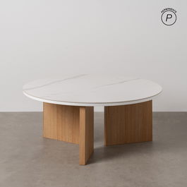 Mesa Centro Blanco-Natural 80 X 80 X 35 cm