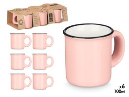 Vessia Set de 6 Tazas de Café de Porcelana, Color Rosa, 100 ml - Dimensiones del Set: 28.8 x 7 x 12.8 cm (Set de 12)