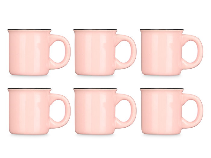 Vessia Set de 6 Tazas de Café de Porcelana, Color Rosa, 100 ml - Dimensiones del Set: 28.8 x 7 x 12.8 cm (Set de 12)