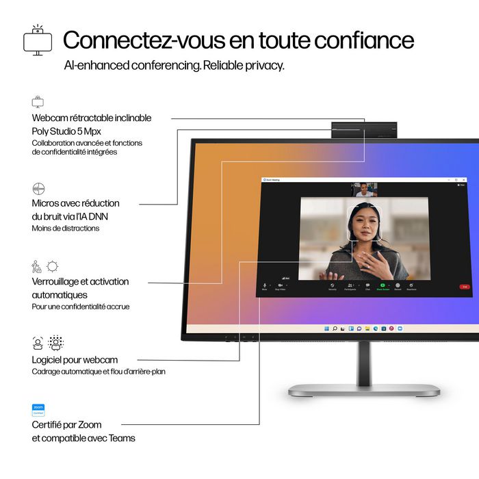 HP Series 5 Pro 27 inch QHD USB-C Conferencing Monitor, Jet black HP Series 5 Pro 27 inch QHD USB-C Conferencing Monitor, Jet black