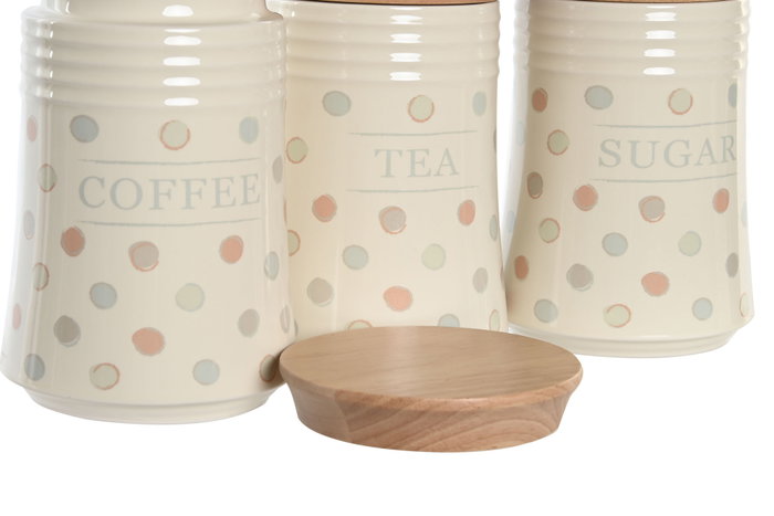 DKD Home Decor Bote de Gres y Bambú Topitos Surtido de 3 Unidades