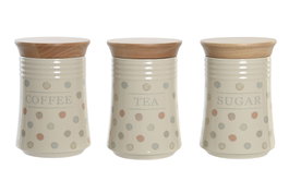DKD Home Decor Bote de Gres y Bambú Topitos Surtido de 3 Unidades