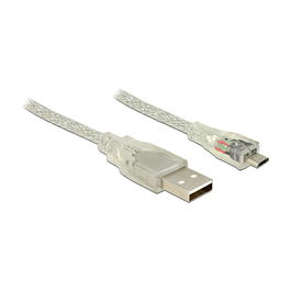 DeLOCK Cable USB 2.0 A Macho a Micro USB B Macho, 0.5 Metros, Transparente, 480 Mbit/s, AWG28, Doble Blindaje