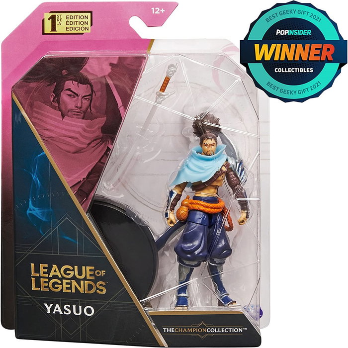 Spin Master League of Legends Figura de Acción Yasuo 10 cm con Espada y Base