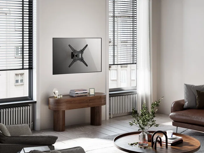 Equip Soporte de Pared para TV 23"-55" (139.7 cm) Acero Inoxidable Movimiento Completo (Giro e Inclinación), Hasta 30 Kg, VESA 400x400, Negro - Modelo 650412