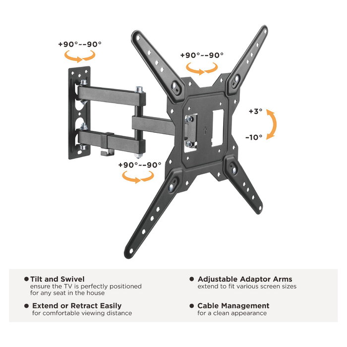 EQUIP Brazo Articulado para Monitor TV con VESA 23-55 Pulgadas, Soporte de 1 Brazo, Hasta 30 kg, Negro
