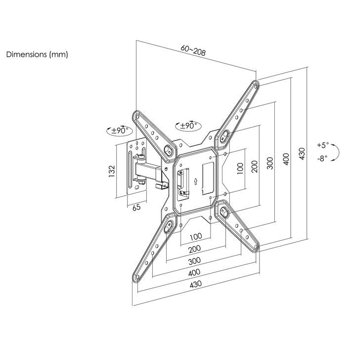 EQUIP Brazo Articulado para Monitor TV con VESA 23-55 Pulgadas, Soporte de 1 Brazo, Hasta 30 kg, Negro
