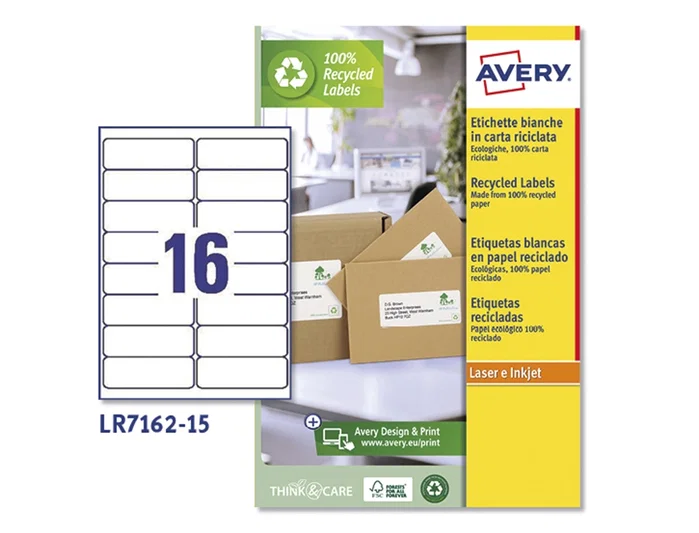 Avery Etiquetas Adhesivas Blancas Permanentes Recicladas 100% Láser 99,1x33,9 mm Caja 240 Unidades Avery Etiquetas Adhesivas Blancas Permanentes Recicladas 100% Láser 99,1x33,9 mm Caja 240 Unidades