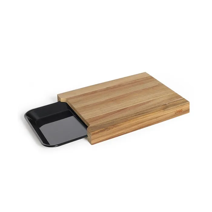 Livoo Tabla de cortar MES155 Madera de acacia FSC 36,5 x 27,5 cm con bandeja de goteo extraíble