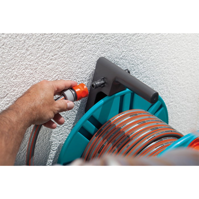 Gardena Carrete de Pared Classic 2650-20 con Manguera 60 m, Negro y Turquesa