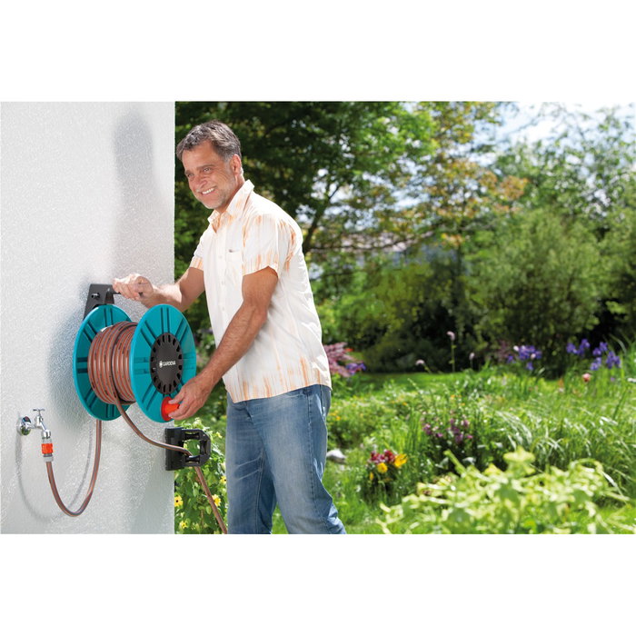 Gardena Carrete de Pared Classic 2650-20 con Manguera 60 m, Negro y Turquesa