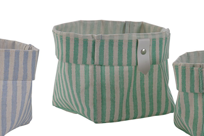 DKD Home Decor Set de 3 Cestas de Algodón y Poliéster RAYAS NEW