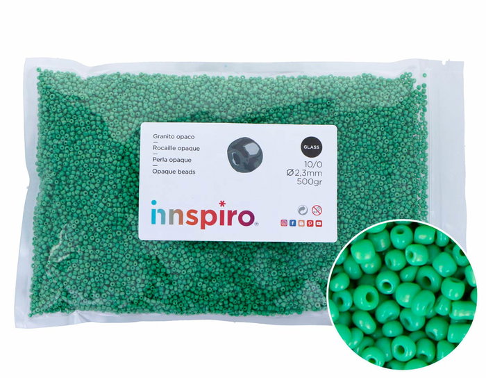 Innspiro Rocalla de Vidrio Redonda Opaco Verde 2,3mm 500g Innspiro Rocalla de Vidrio Redonda Opaco Verde 2,3mm 500g