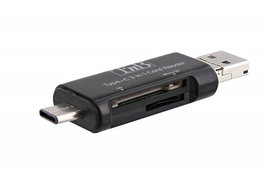 TNB Lector de tarjetas SD y micro SD 3 en 1 pocket memory card reader (SD / micro SD) - Compatible with all devices : USB-C / USB / Micro USB - Black