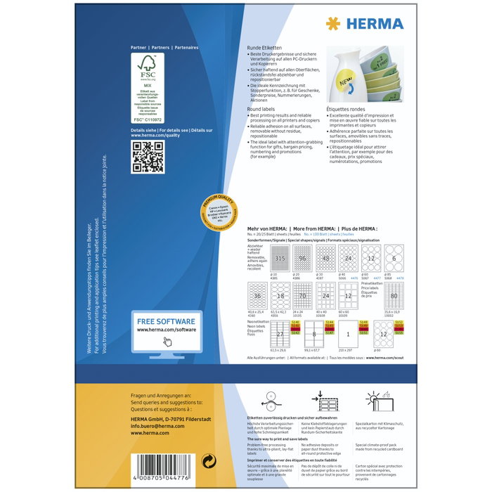 HERMA Etiquetas Redondas Blancas 60 mm 1200 Unidades