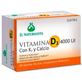 El Naturalista Vitamina D3 4000 UI K2 Calcio 48 Cápsulas
