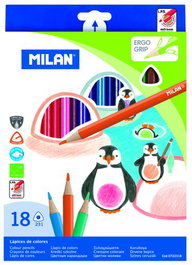 MILAN Lápices de Colores Ergo Grip Triangulares Estuche de 18