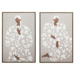 DKD Home Decor Cuadro Lienzo Chica Flores (Surtido de 2 piezas)