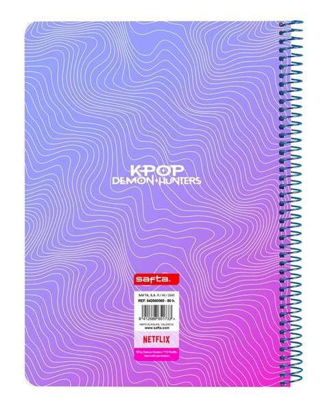 Safta Libreta cuarto 80 hojas tapas duras K-Pop Demon Hunters Stationery 15,5x22x1 cm