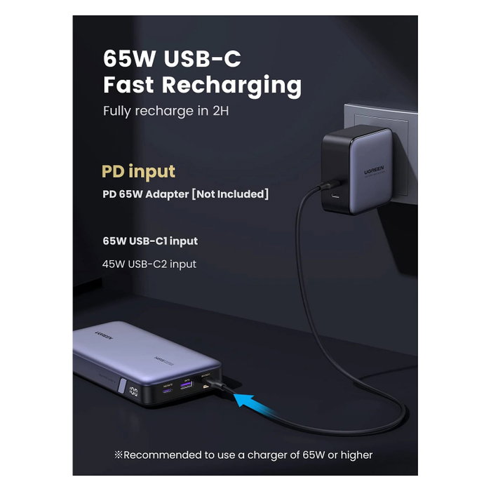 UGREEN 90597A Batería Externa 25000 mAh Carga Rápida 145W Gris