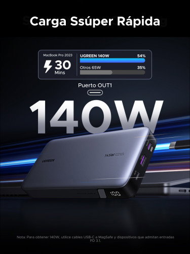 UGREEN 90597A Batería Externa 25000 mAh Carga Rápida 145W Gris