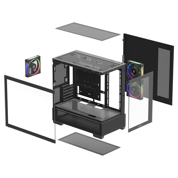 Deepcool CG380 3F Black Midi Tower PC, Negro, ITX, micro ATX, Ventana Lateral, Iluminación RGB, 5 Ranuras Expansión, 2x 120mm Ventiladores Laterales, 1x 120mm Ventilador Trasero