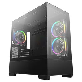 Deepcool CG380 3F Black Midi Tower PC, Negro, ITX, micro ATX, Ventana Lateral, Iluminación RGB, 5 Ranuras Expansión, 2x 120mm Ventiladores Laterales, 1x 120mm Ventilador Trasero