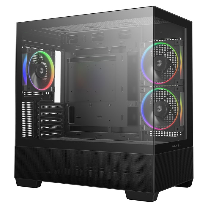 Deepcool CG380 3F Black Midi Tower PC, Negro, ITX, micro ATX, Ventana Lateral, Iluminación RGB, 5 Ranuras Expansión, 2x 120mm Ventiladores Laterales, 1x 120mm Ventilador Trasero