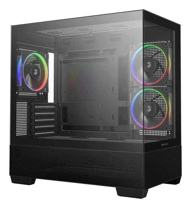 Deepcool Caja CG380 3F Midi Tower PC Negro con Doble Vidrio Templado Lateral, Iluminación RGB Multi, Soporte ITX/micro-ATX, 2x USB 3.2 Gen 1, 1x USB-C, R-CG380-BKAGM3-G