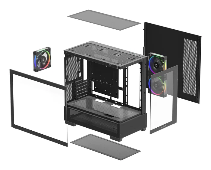Deepcool Caja CG380 3F Midi Tower PC Negro con Doble Vidrio Templado Lateral, Iluminación RGB Multi, Soporte ITX/micro-ATX, 2x USB 3.2 Gen 1, 1x USB-C, R-CG380-BKAGM3-G