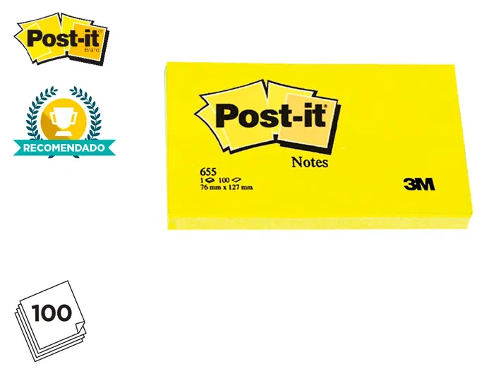 Post-it Bloc de notas adhesivas quita y pon 76x127 mm amarillo 100 hojas 655