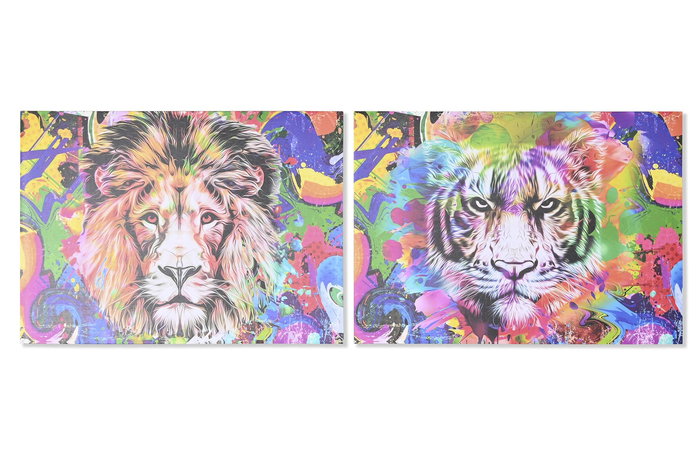 DKD Home Decor Cuadro León Tigre Multicolor Lienzo MDF 70 x 50 x 1.8 cm (2 Unidades) DKD Home Decor Cuadro León Tigre Multicolor Lienzo MDF 70 x 50 x 1.8 cm (2 Unidades)