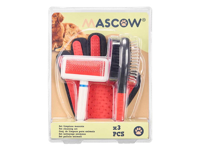 Mascow Set 3 Piezas Limpieza Mascota Cepillo Guante 22x28.5x8 cm (Set de 12)