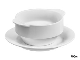 Vessia Consome con Asas 700ml, Taza o Tazón de Porcelana Blanca, Dimensiones 18.5x9.8x12 cm (Set de 16)