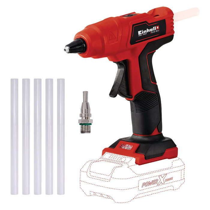 Einhell TE-CG 18 Li - Pistola de Silicona Caliente a Batería, 18V, Ion-Litio, Negro/Rojo, Incluye 5 Barras de Pegamento Einhell TE-CG 18 Li - Pistola de Silicona Caliente a Batería, 18V, Ion-Litio, Negro/Rojo, Incluye 5 Barras de Pegamento
