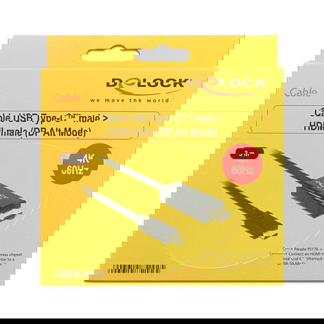 DeLOCK Cable USB-C a HDMI-A con DP Alt Mode 4K a 60 Hz, 3 Metros, Negro - Ref. DP-Alt Mode