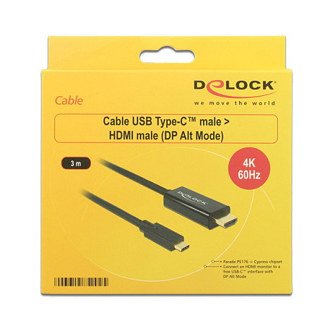 DeLOCK 85292 Adaptador de vídeo USB Tipo C a HDMI 4K 60 Hz 3 m Negro