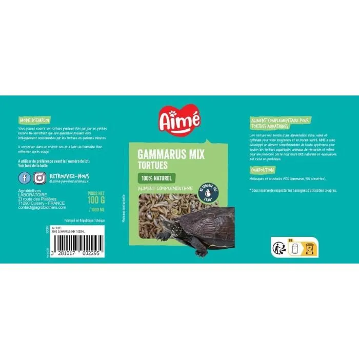 AIME Alimento principal para tortuga Camarones Gammarus 100% natural - 1l